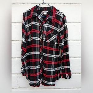 CJ Banks Women's Flannel Plaid Button Up Shirt Size X Red and Black